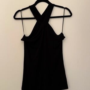 NWOT Black Halter Neck Cross Montagne Top Shirt Blouse
